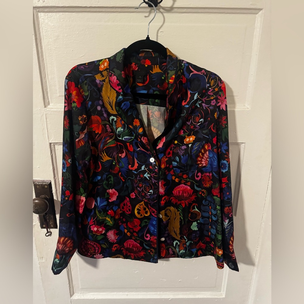 Jcrew Floral Satin Button-Front Women's Top in Multi